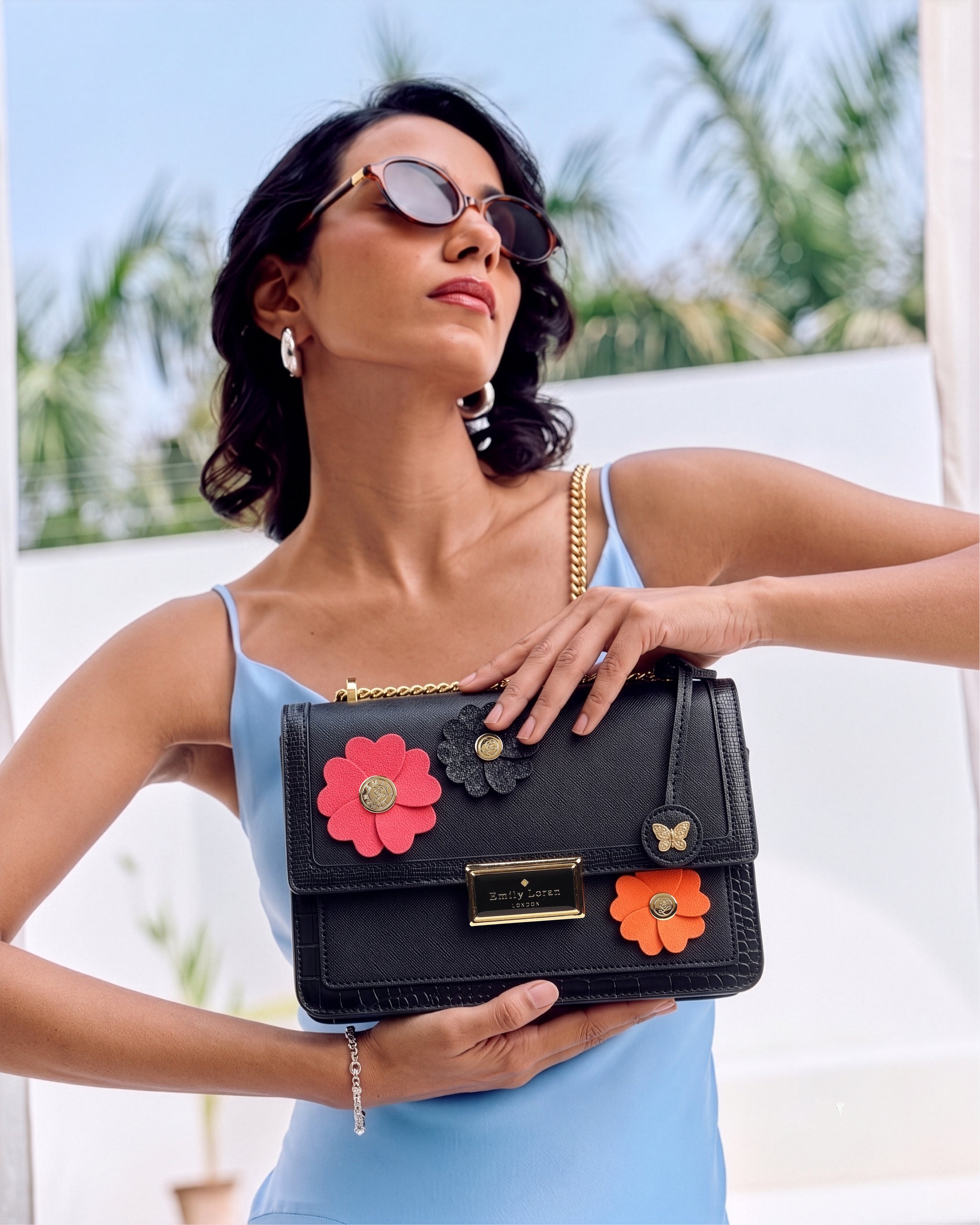 Rosette Luxe Shoulder Bag - Black