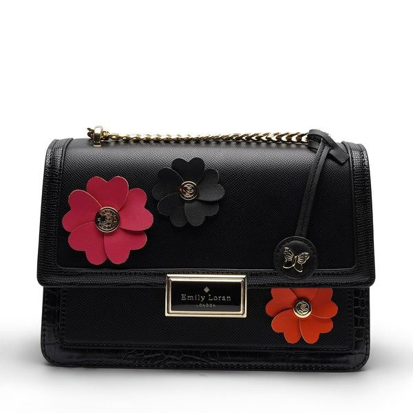 Rosette Luxe Shoulder Bag - Black